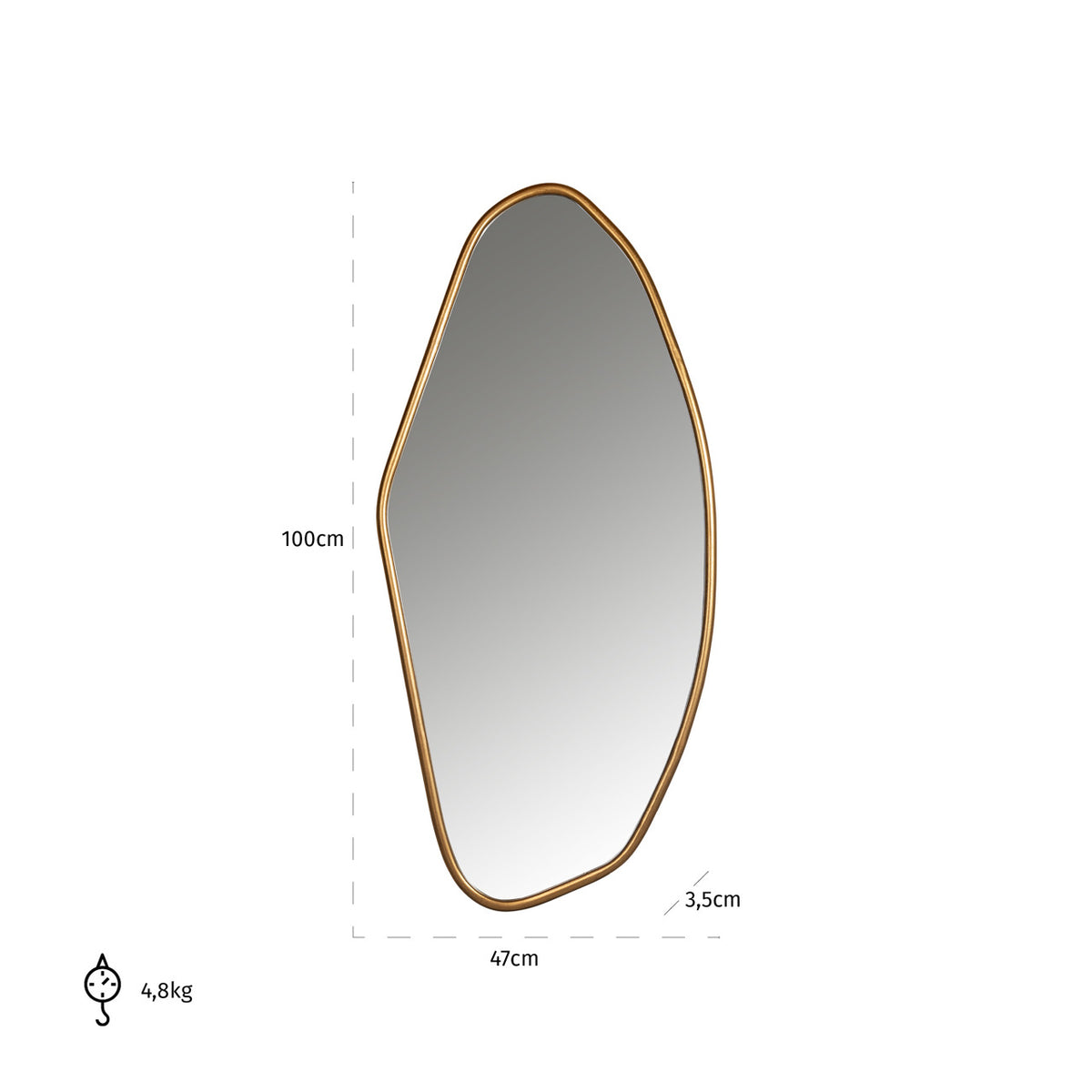 Oglindă Eldon, auriu – desen tehnic cu dimensiuni