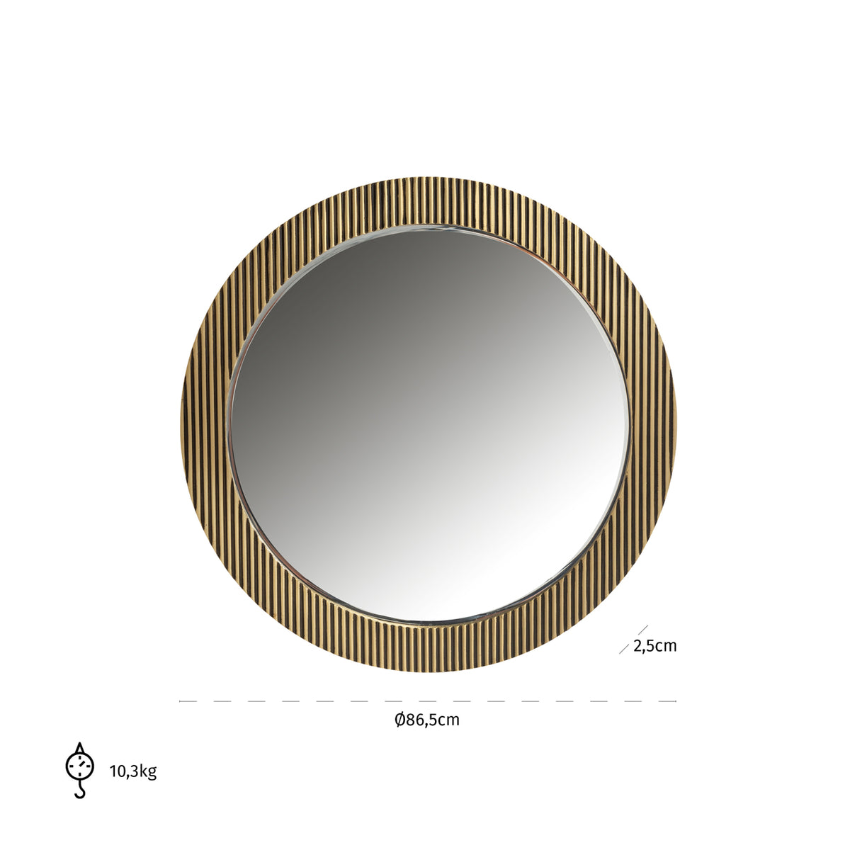 Oglindă Ironville, auriu, Ø 86 cm – desen tehnic cu dimensiuni