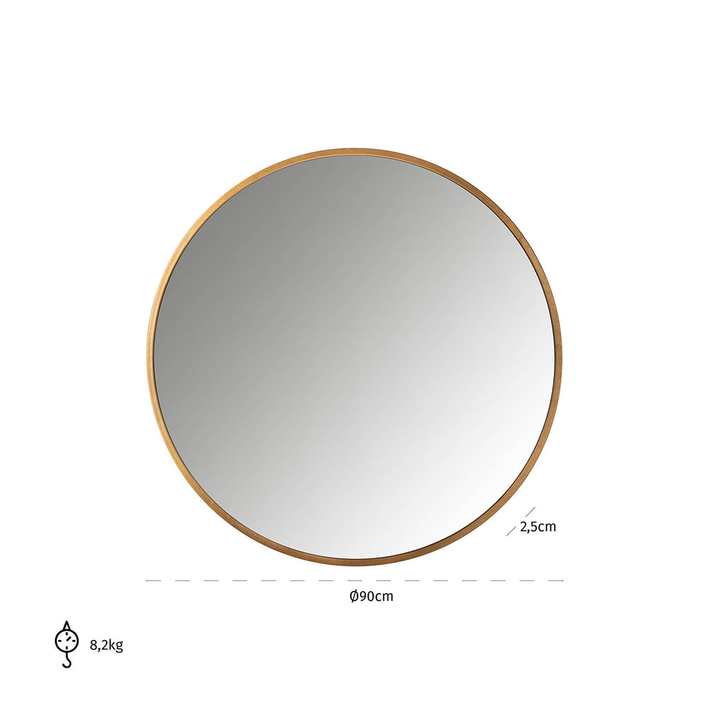 Oglindă Maesa, auriu, Ø 90 cm – desen tehnic cu dimensiuni