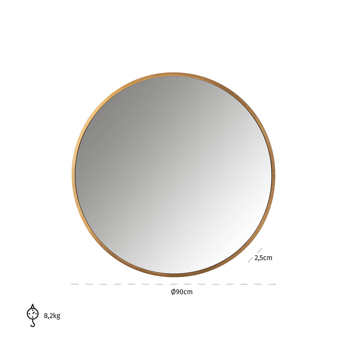 Oglindă Maesa, auriu, Ø 90 cm – desen tehnic cu dimensiuni