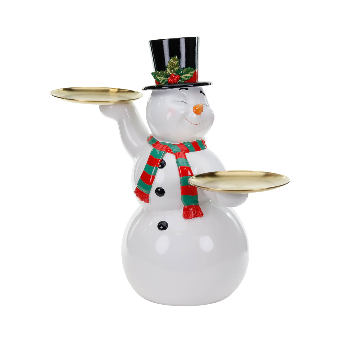 Om de zăpadă majordom de Crăciun cu farfurii, alb/auriu, 61 cm