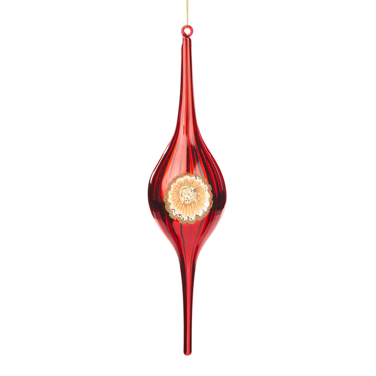 Ornament alungit ascuțit din sticlă reflectorizantă, roșu/șampanie, 30,5 cm