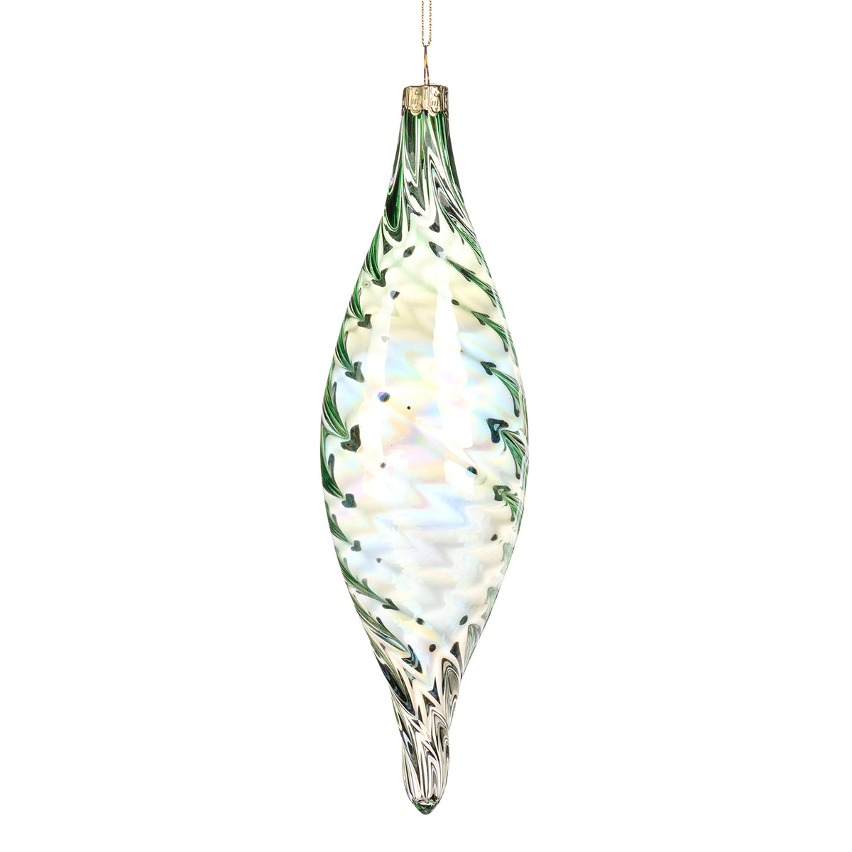 Ornament alungit cu spirală din sticlă irizată, verde/multicolor, 22 cm