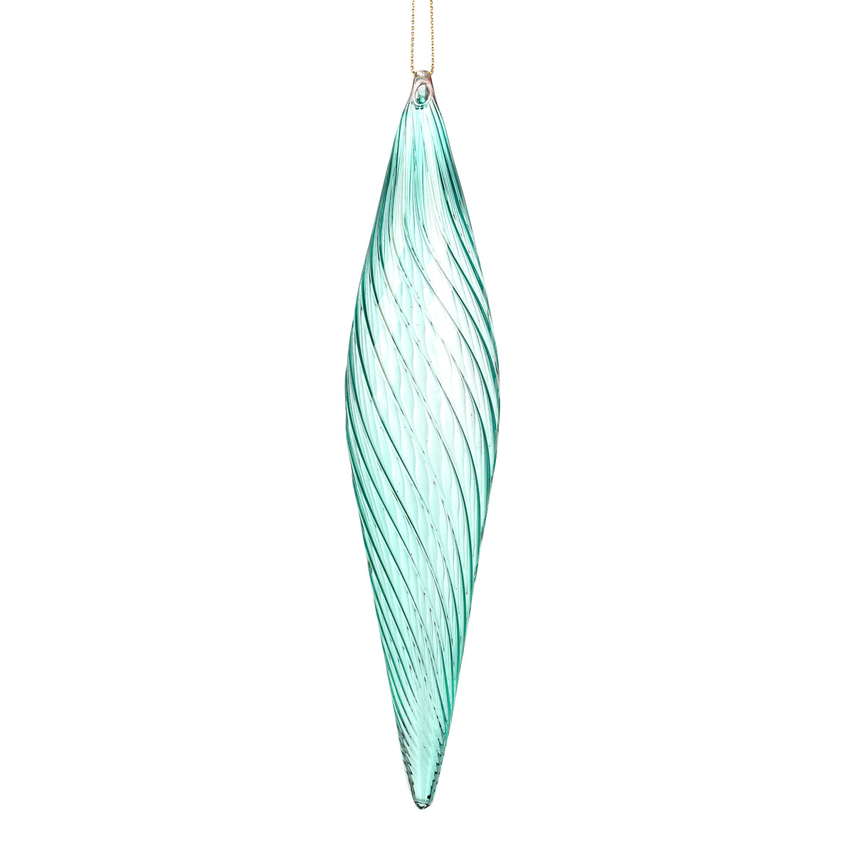 Ornament alungit cu spirală din sticlă, verde/albastru/transparent, 20 cm