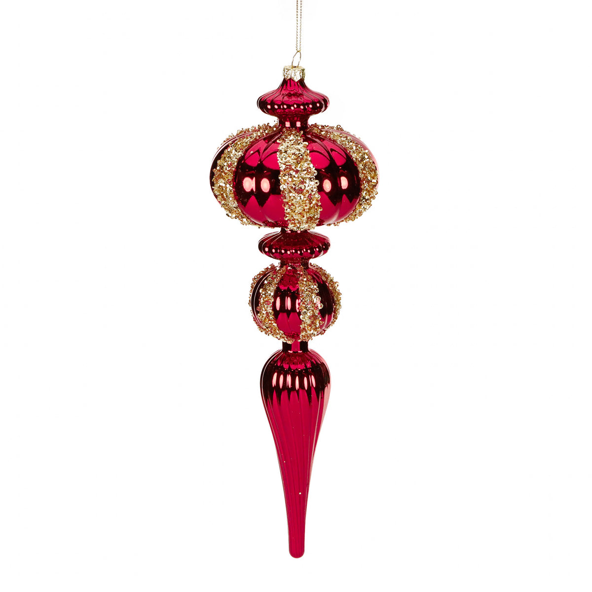 Ornament alungit de expunere cu paiete în dungi, roșu/auriu, 30 cm