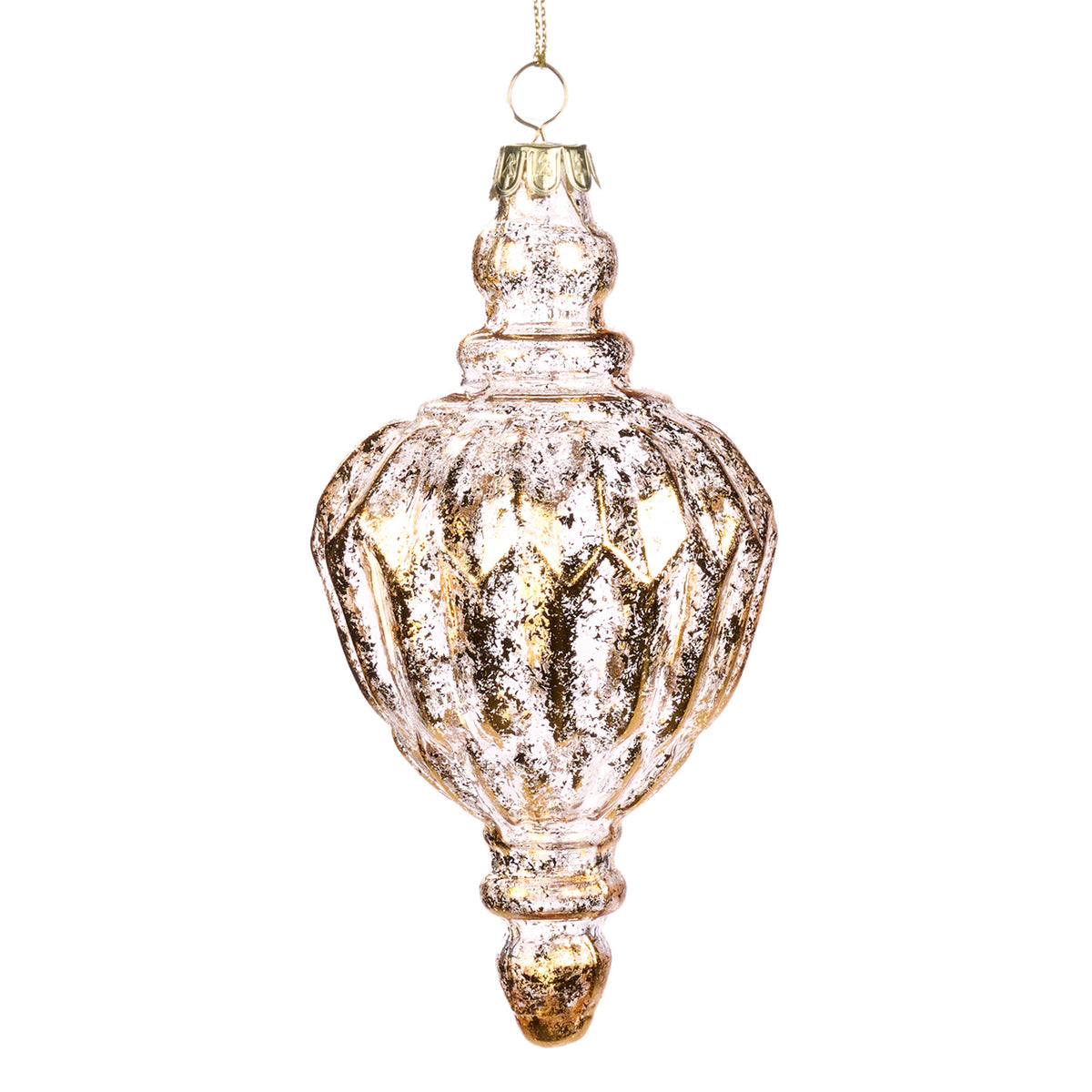 Ornament alungit din sticlă 3D striată, auriu/transparent, 15 cm