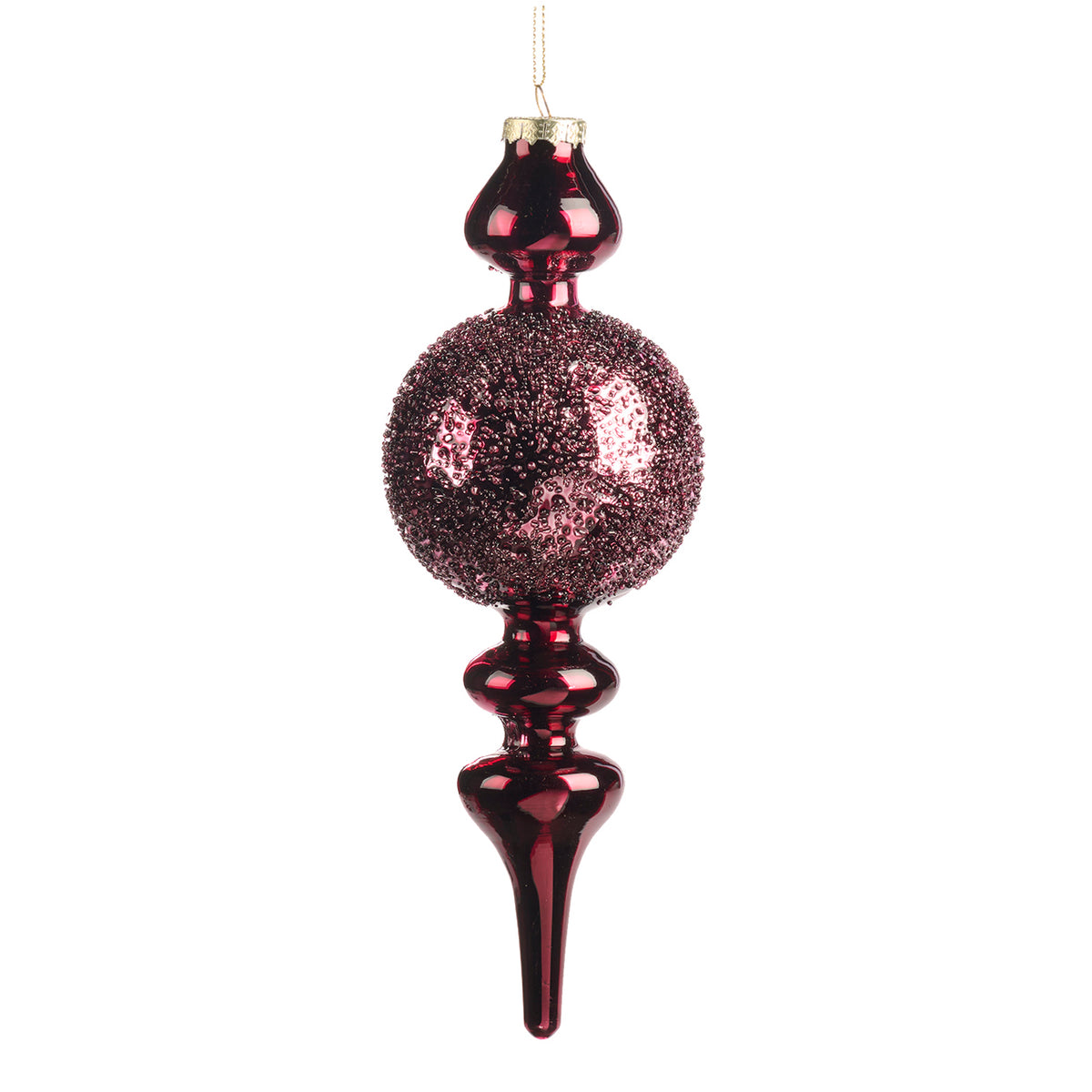 Ornament alungit din sticlă cu aspect șifonat, burgund, 24 cm