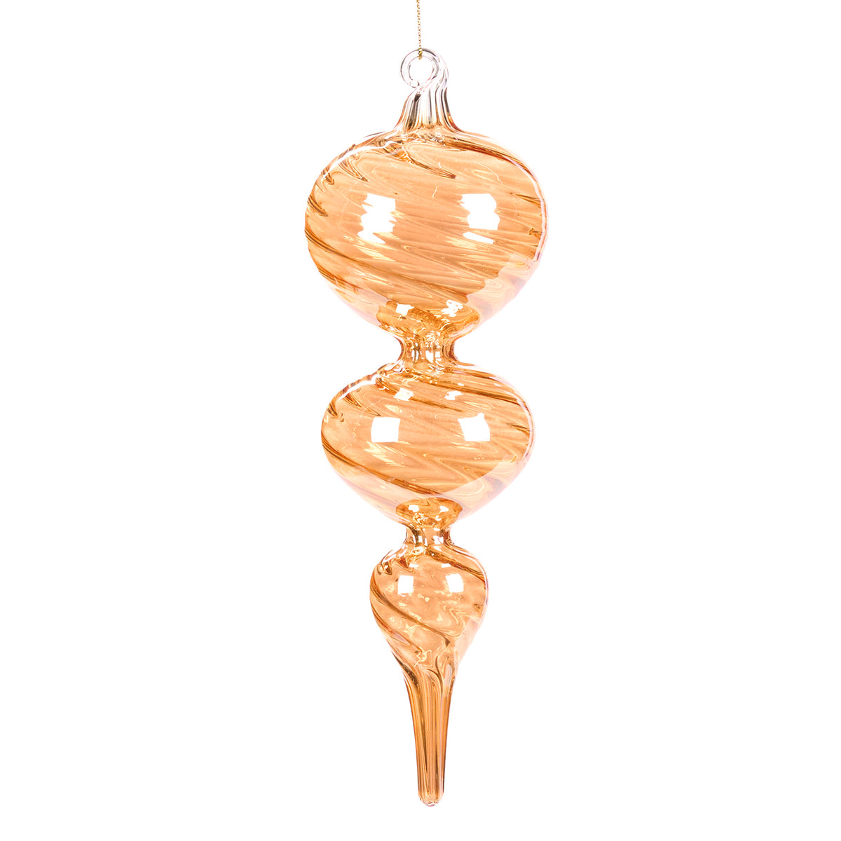 Ornament alungit din sticlă cu model în spirală, auriu/transparent, 23 cm