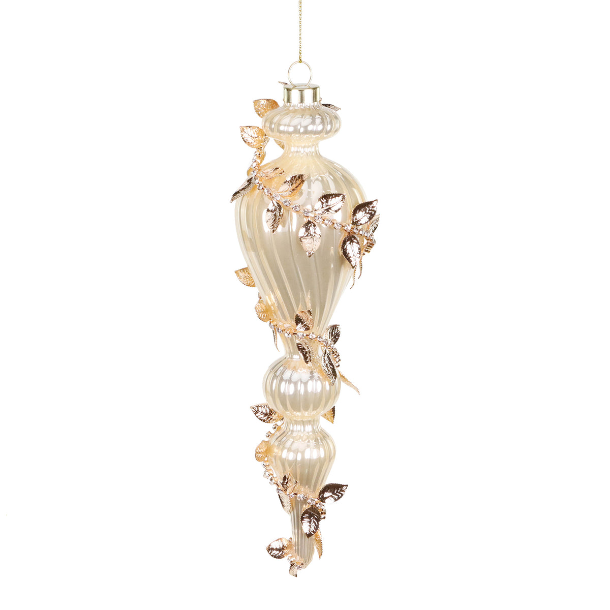 Ornament alungit din sticlă cu viță 3D, auriu, 23,5 cm