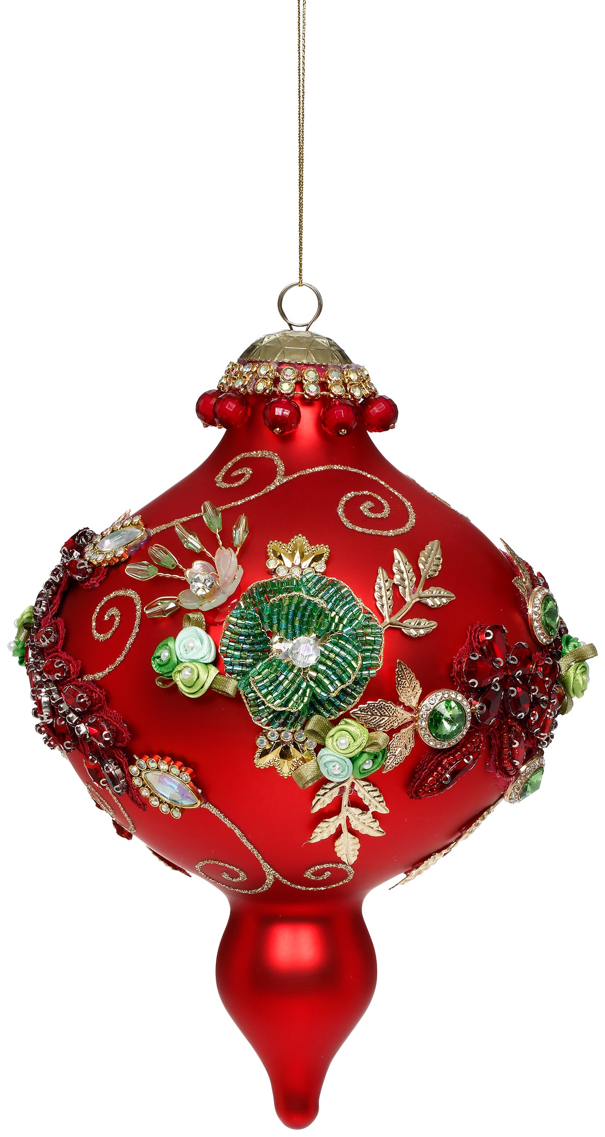 Ornament alungit Kings Jewel extra elaborat, roșu, 20 cm