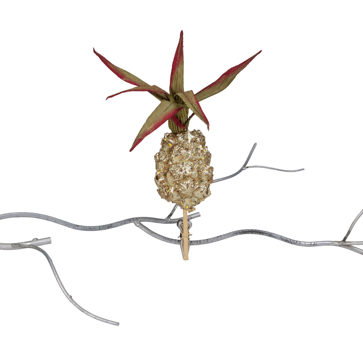 Ornament ananas cu sclipici, pe clemă, auriu/verde, 30 cm