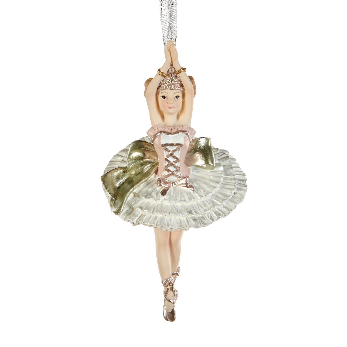 Ornament balerină cu fundă, de agățat, roz, 14 cm
