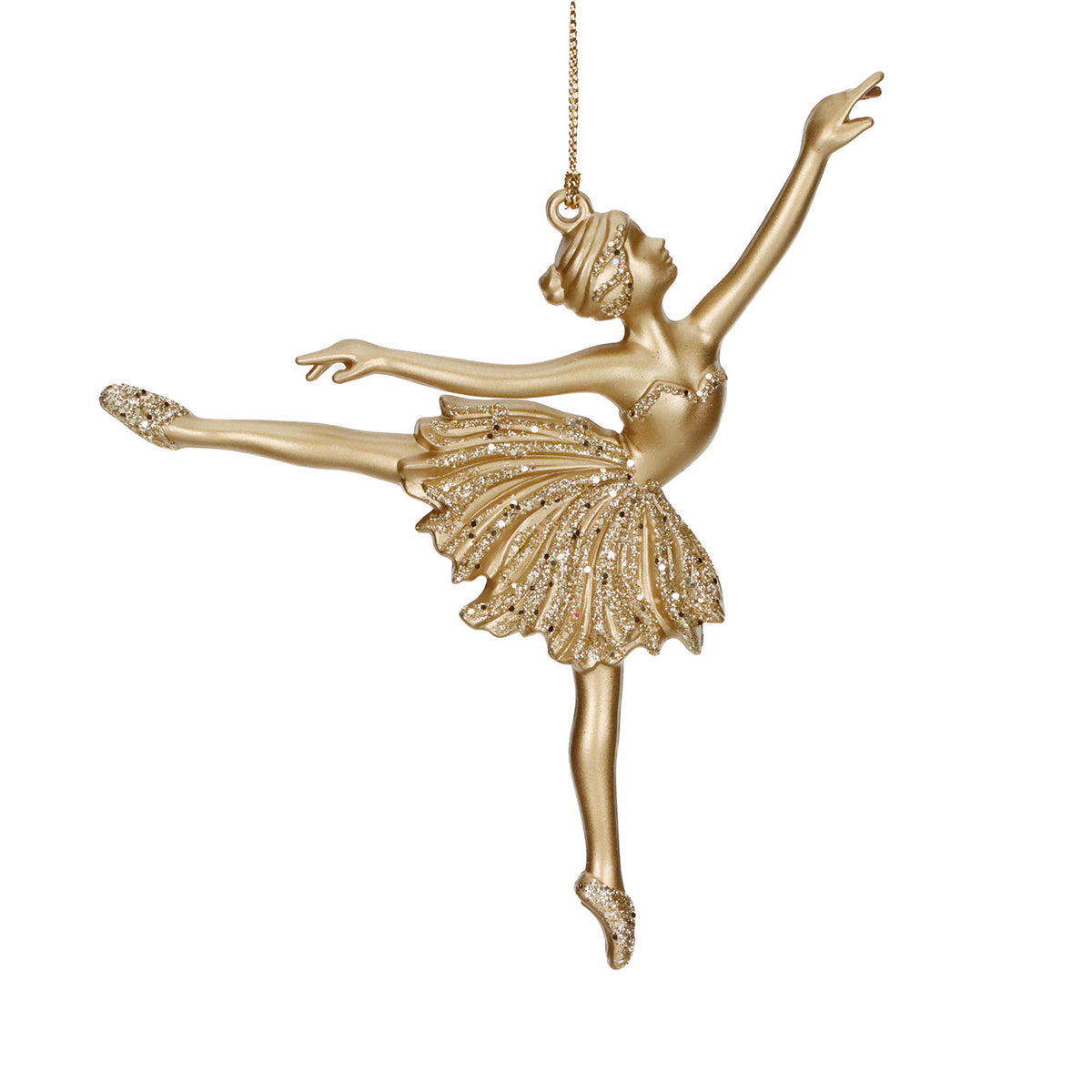 Ornament balerină cu sclipici pentru brad, auriu, 16,5 cm