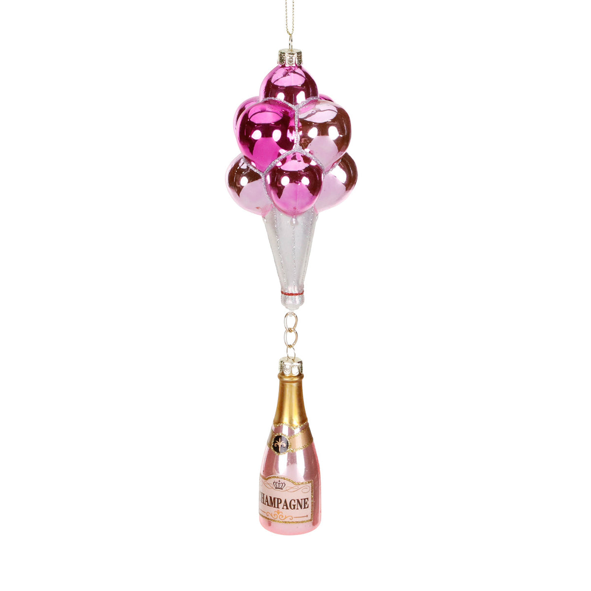 Ornament baloane cu sticlă de șampanie din sticlă, roz, 16 cm