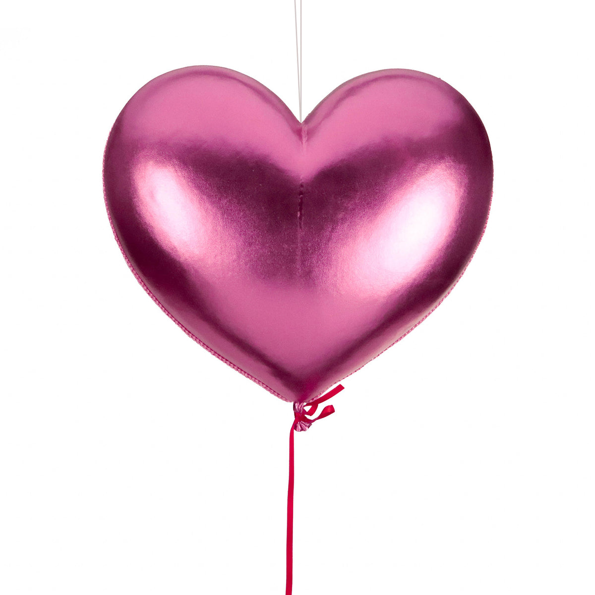 Ornament balon în formă de inimă din textil metalizat, roz, 36 cm