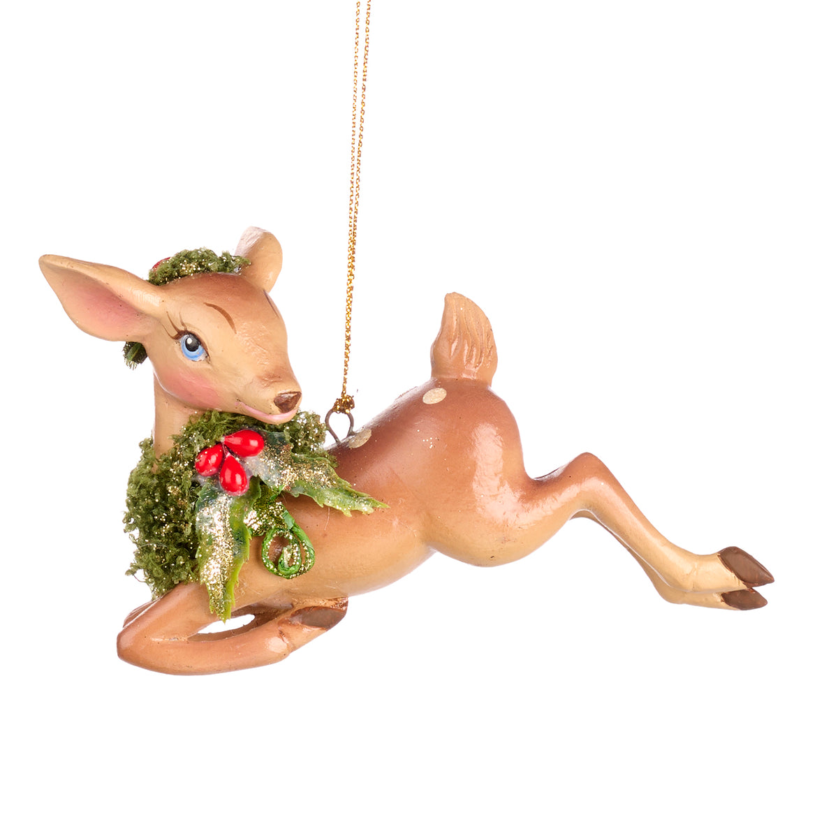 Ornament Bambi în salt, maro/verde, 12 cm