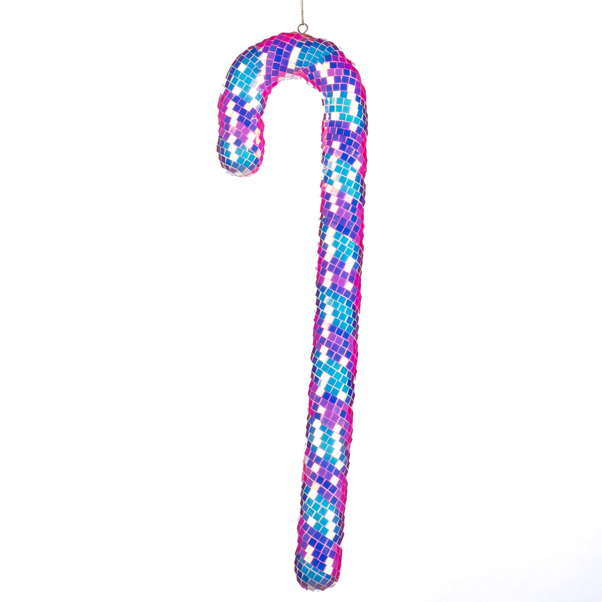 Ornament bastonaș de bomboană irizat, cu efect de oglindă, albastru/roz, 39,5 cm