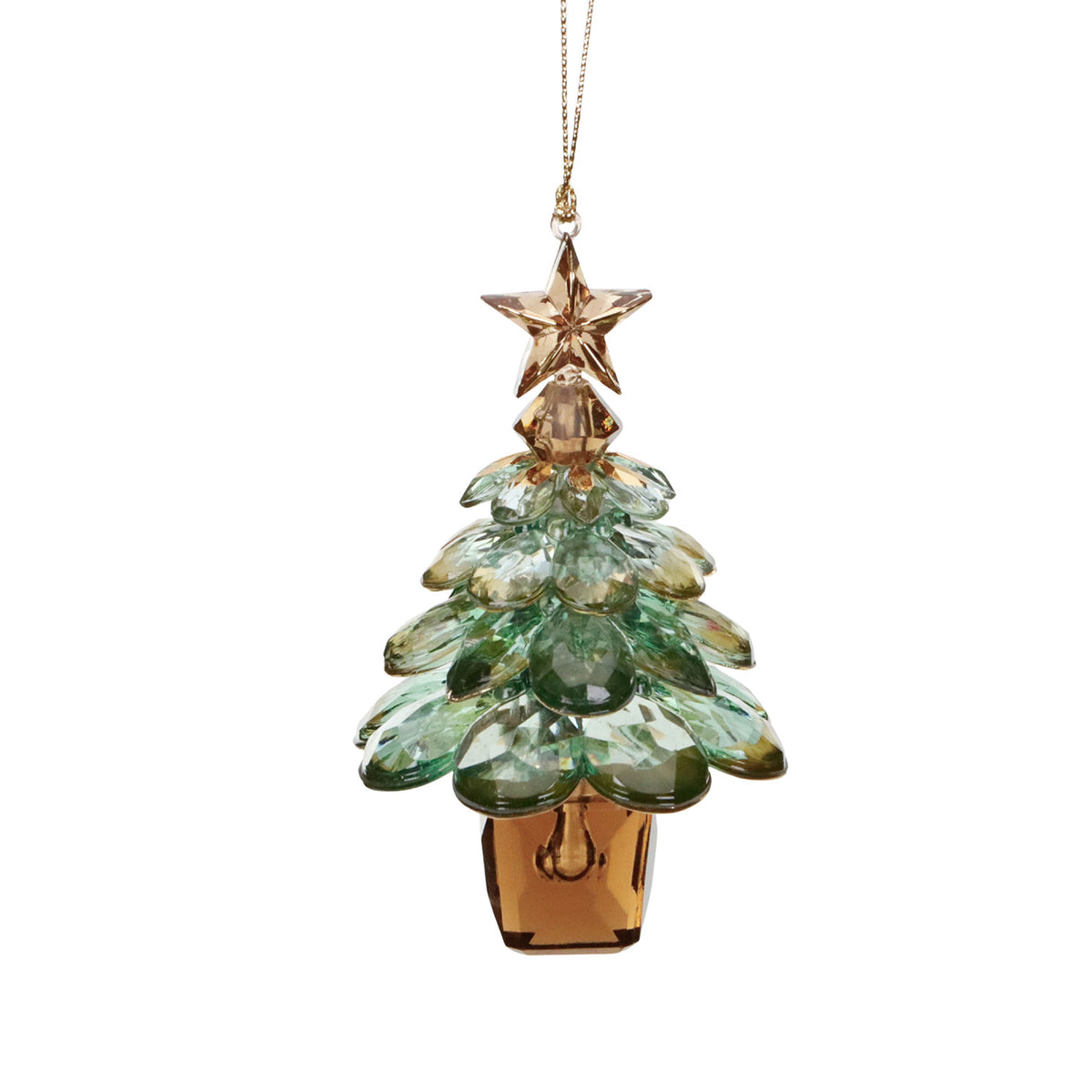 Ornament brad de Crăciun cu pietre, verde/auriu/maro, 11,5 cm
