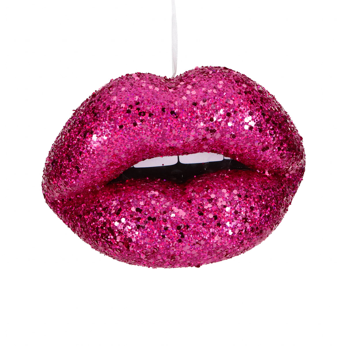 Ornament buze care sărută, cu sclipici, roz aprins, 18 cm