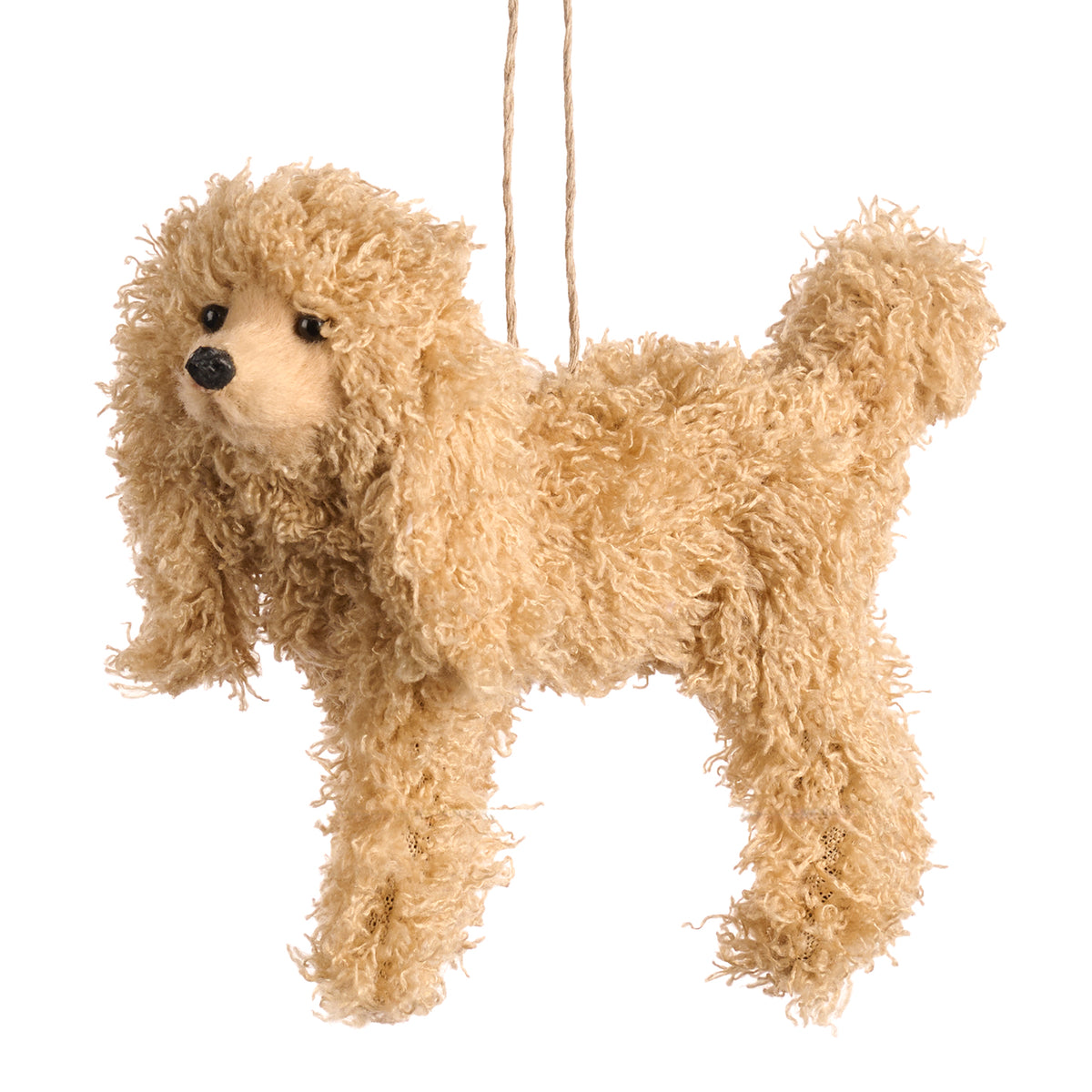 Ornament câine din blăniță, maro deschis/crem, 15 cm