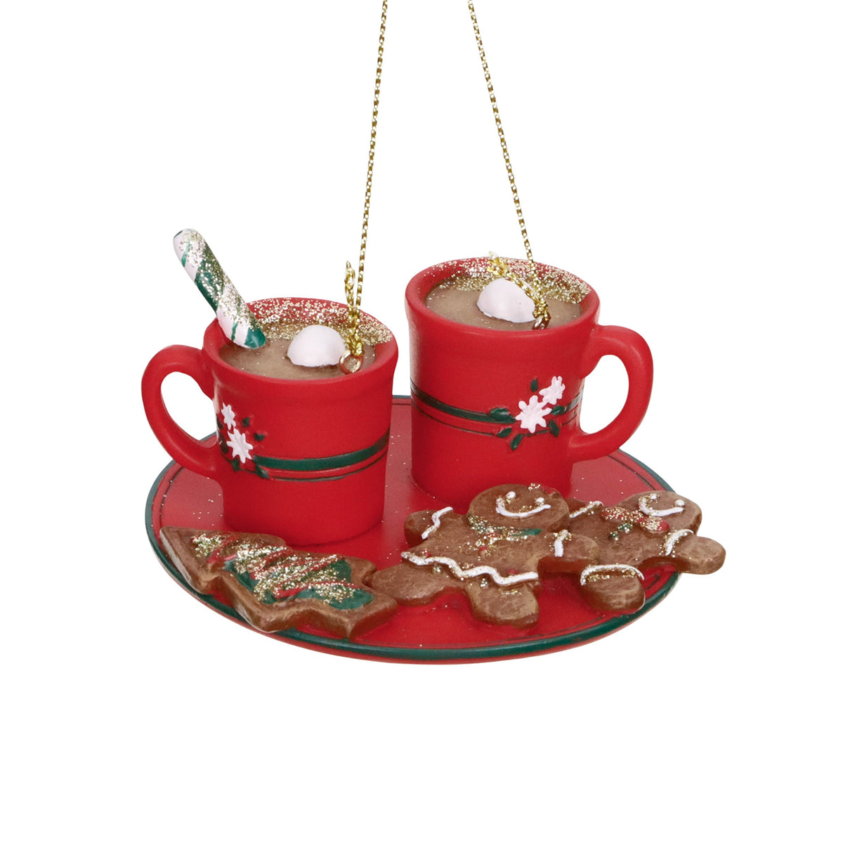 Ornament căni și farfurie cu biscuiți din turtă dulce, roșu, 7,5 cm