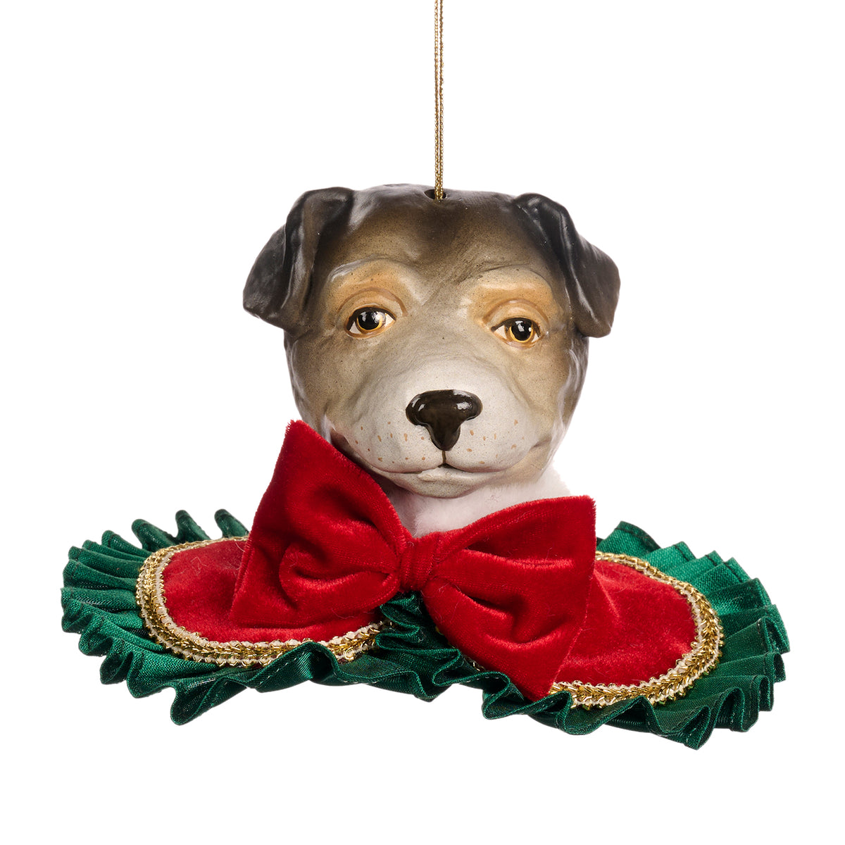Ornament cap de câine cu fundă, roșu/verde, 17 cm