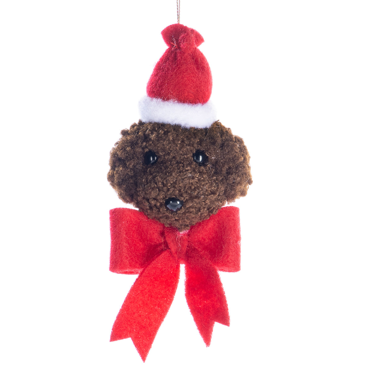 Ornament cap de câine de Crăciun din textil, maro/roșu/alb, 17 cm