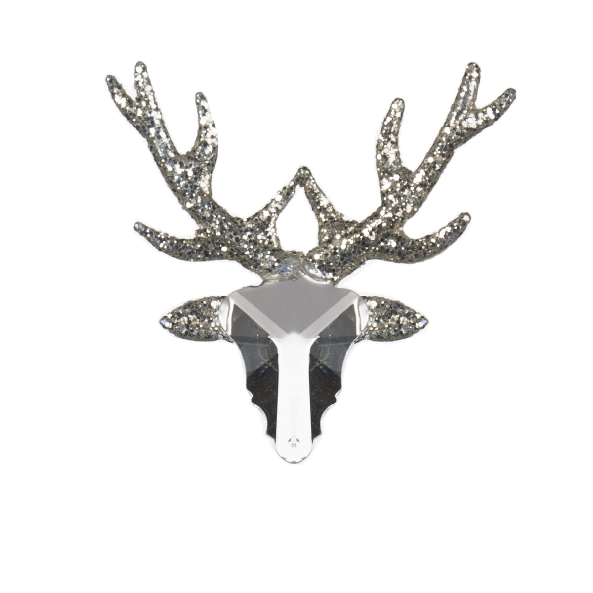 Ornament cap de cerb din sticlă cu sclipici și cristale, transparent, 9,5 cm