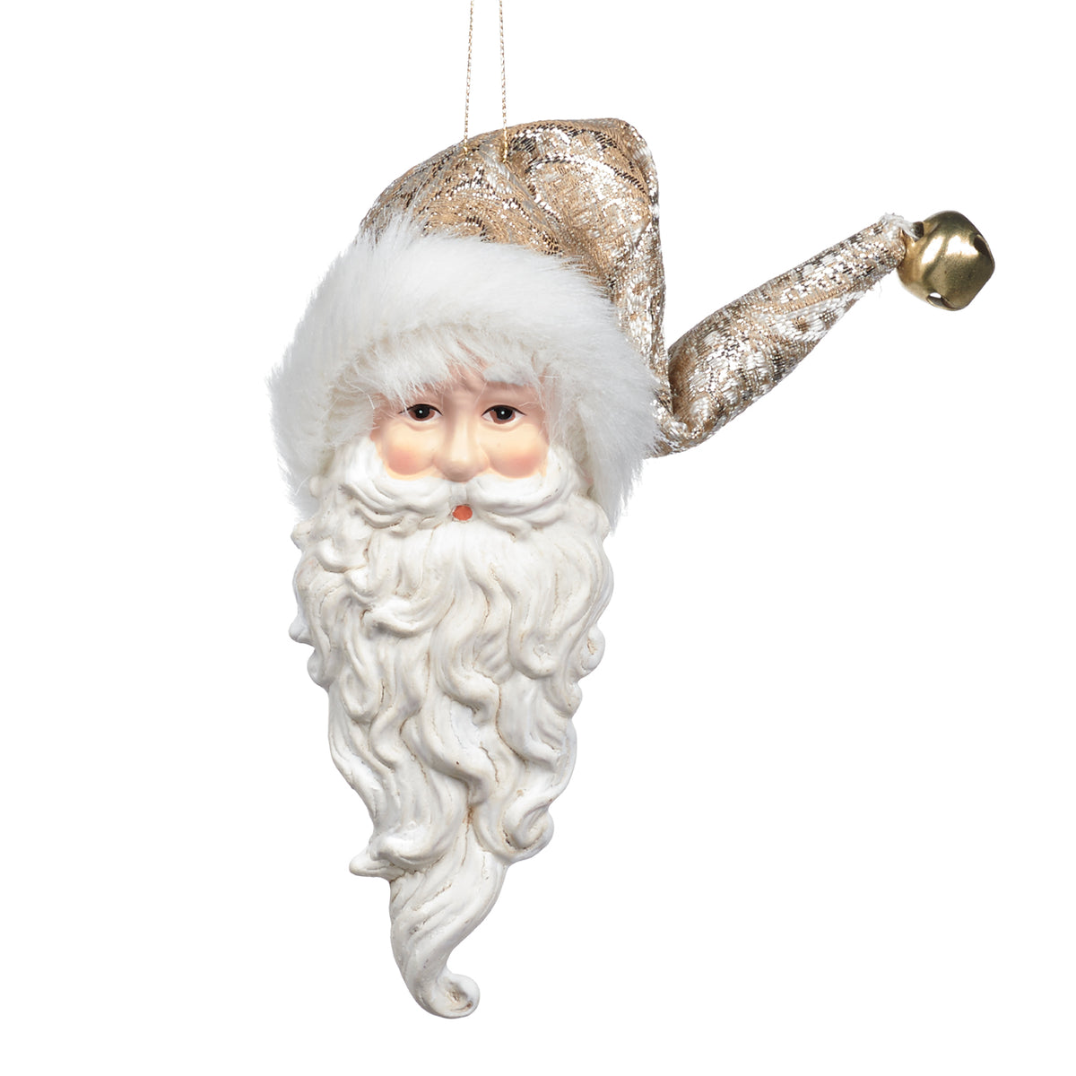 Ornament cap de Moș Crăciun, crem/șampanie, 18 cm