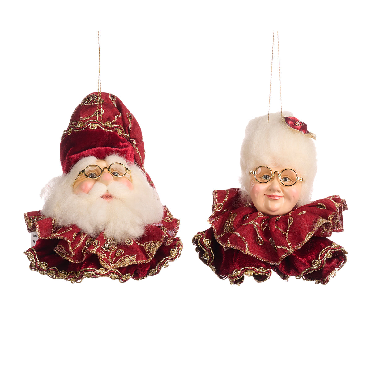 Ornament cap de Moș Crăciun sau Crăciunița, victorian, din brocart, burgund/auriu, 16 cm