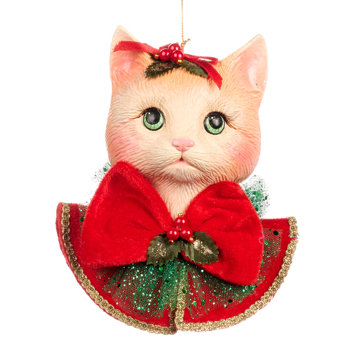 Ornament cap de pisică de Crăciun, roșu/portocaliu, 19 cm
