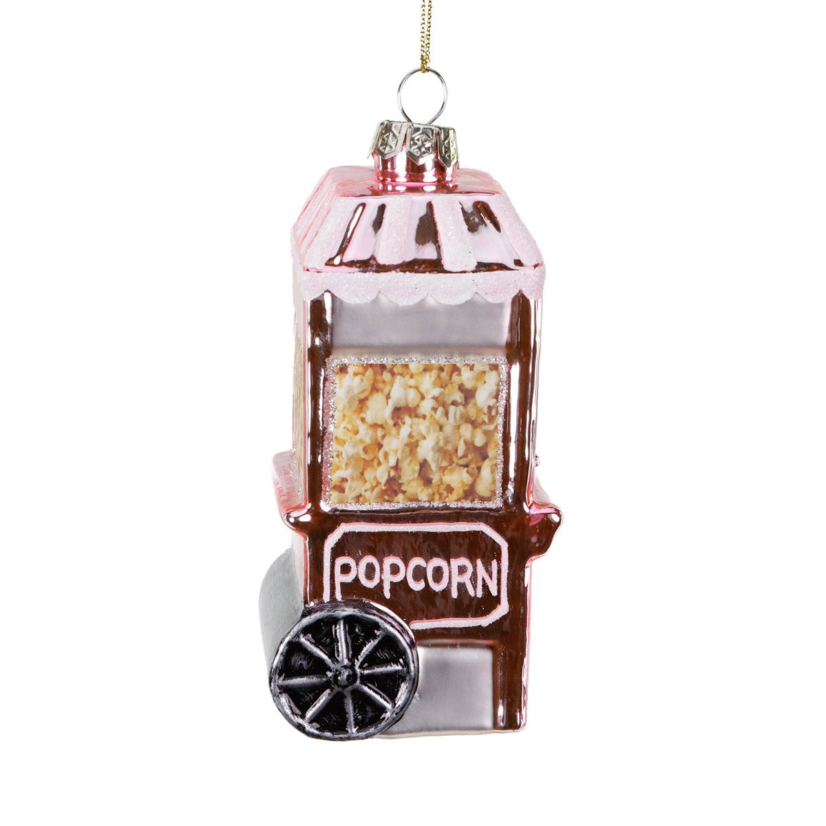Ornament cărucior cu floricele din sticlă, roz/crem/alb, 13 cm