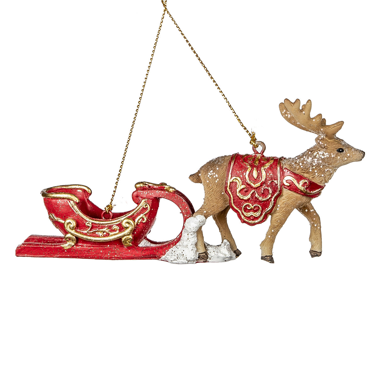 Ornament cerb cu sanie de Crăciun, roșu, 13 cm