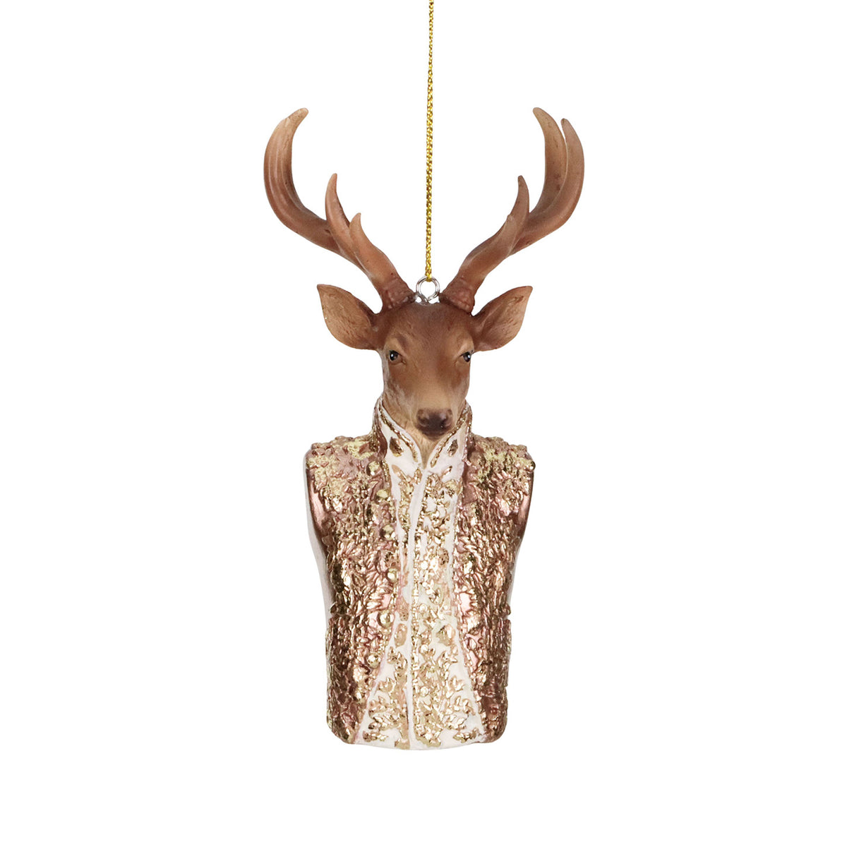 Ornament cerb gentleman de agățat, auriu/maro, 13,5 cm