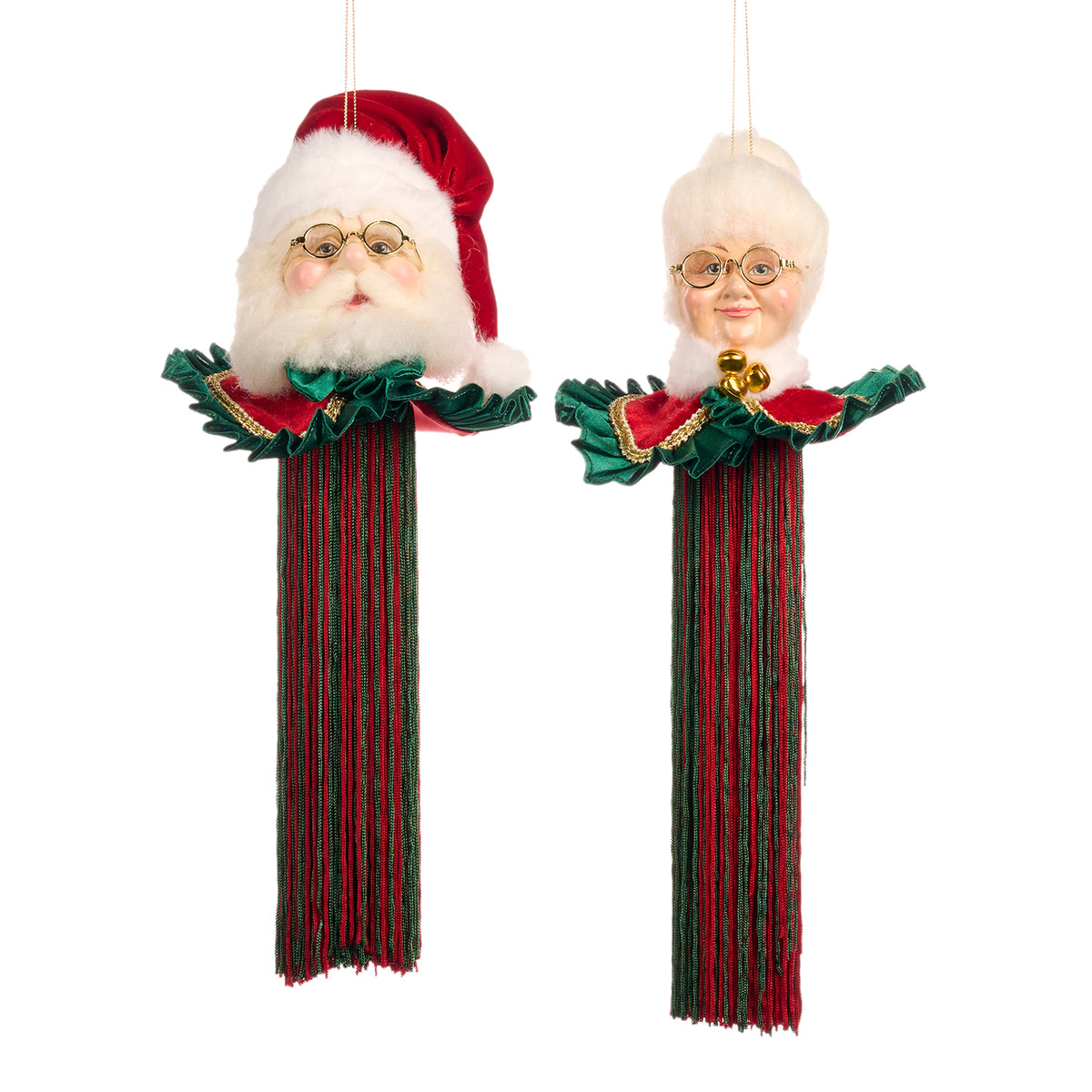Ornament ciucure cu Moș Crăciun și Crăciunița, roșu/verde, 15 cm