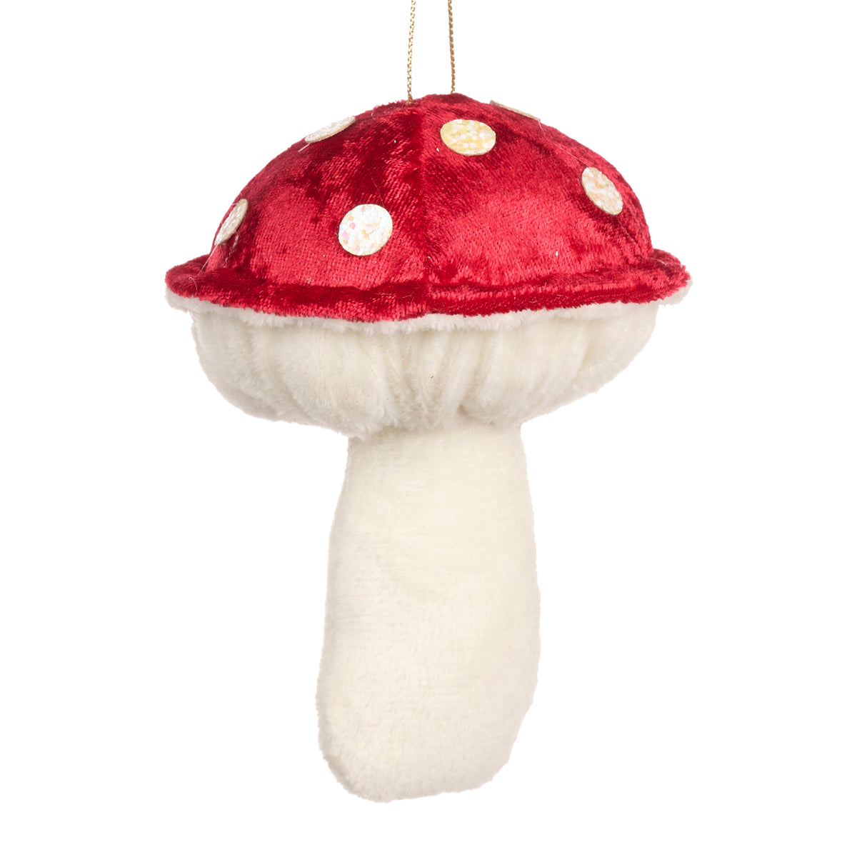 Ornament ciupercă cu buline din textil, roșu/alb, 12 cm