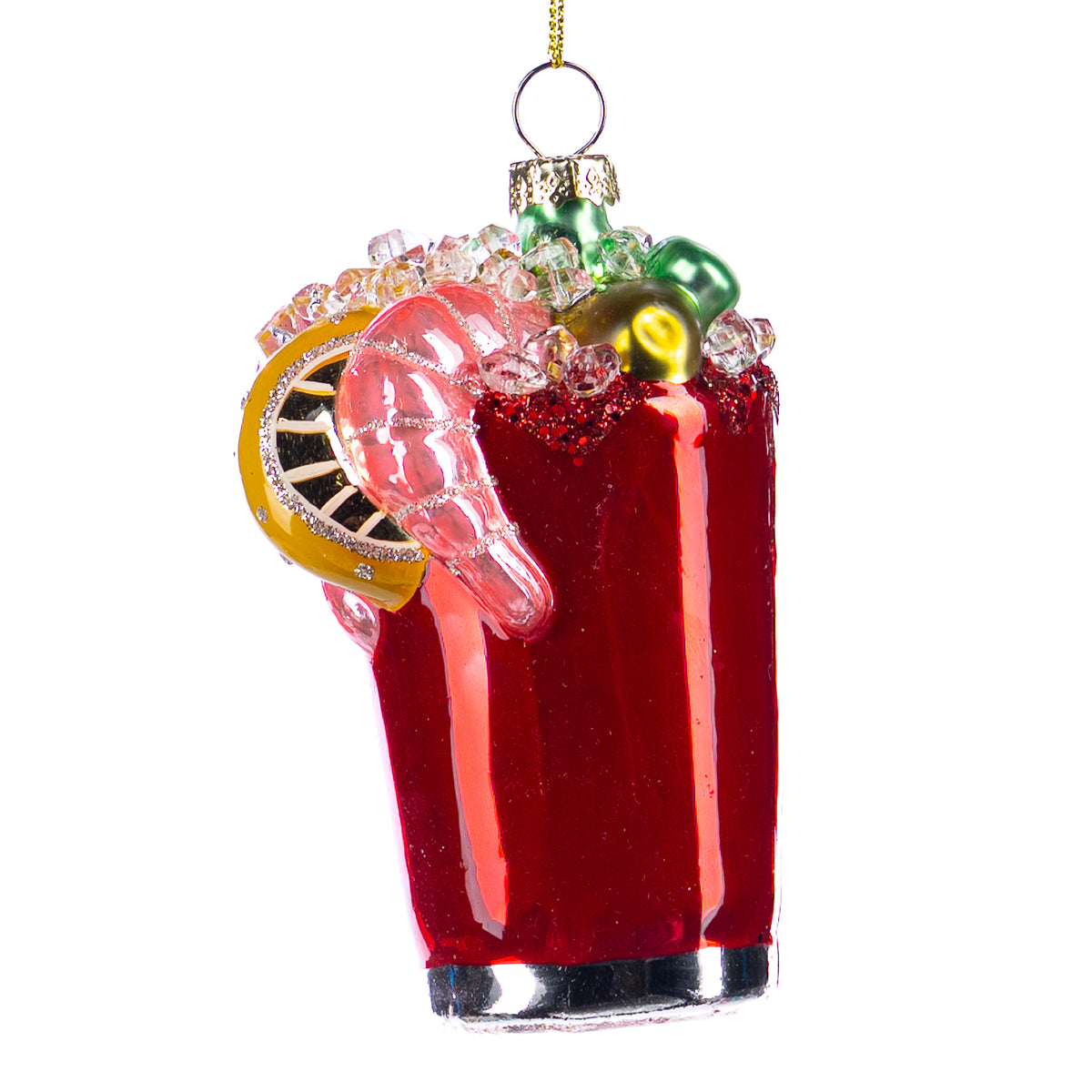 Ornament cocktail de creveți din sticlă cu sclipici, roșu/roz, 11 cm