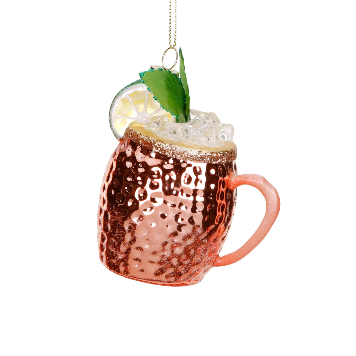 Ornament cocktail Moscow Mule din sticlă, cupru/galben, 9 cm