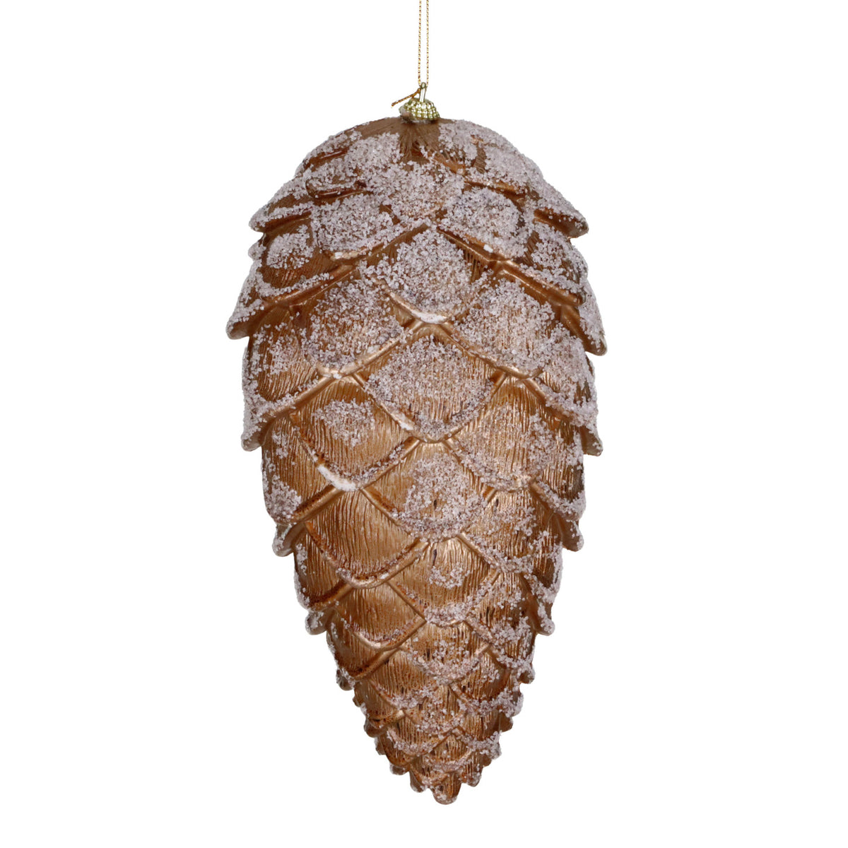 Ornament con de brad de expunere, cu efect de zăpadă și chiciură, auriu, 28 cm