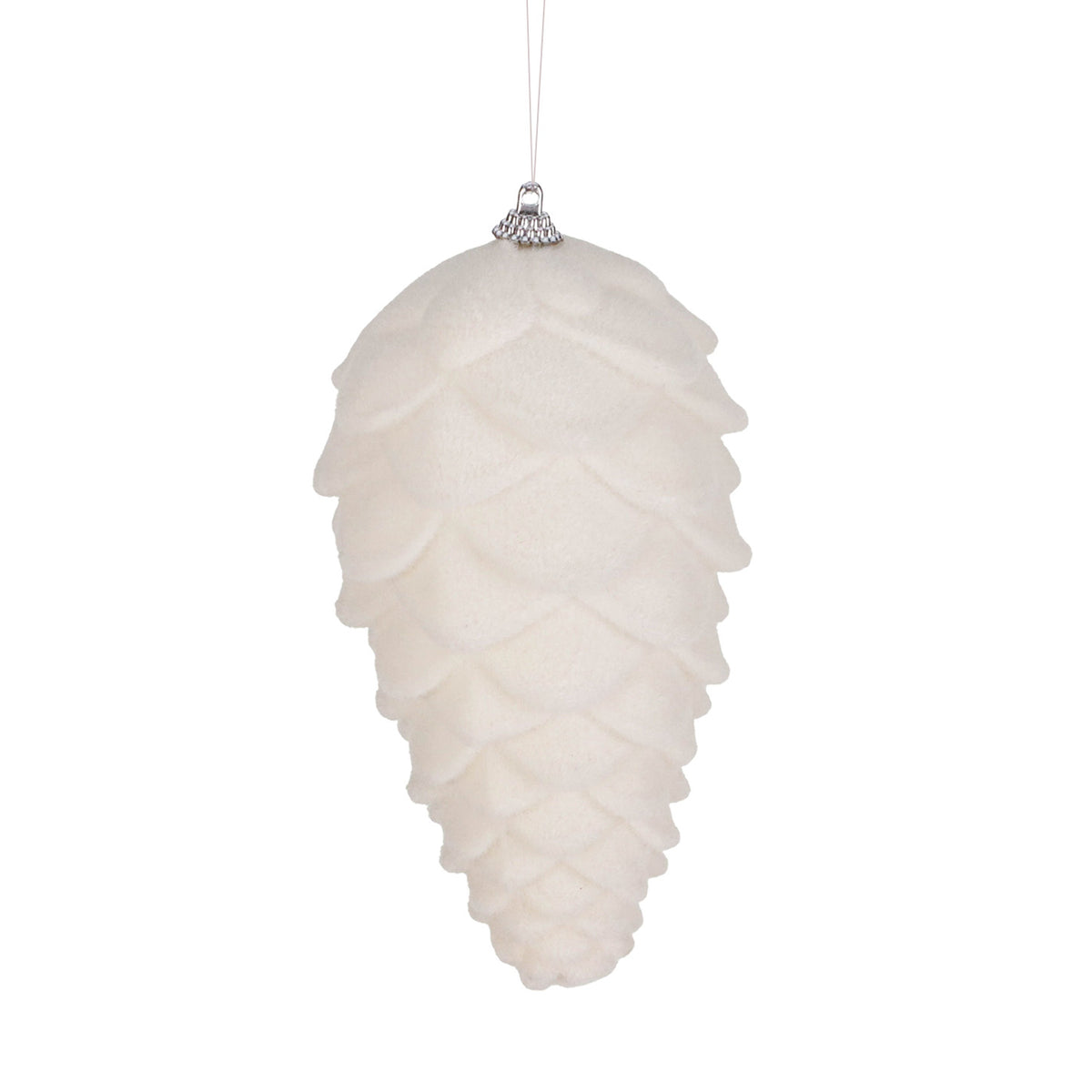 Ornament con de brad flocat, crem, 18 cm
