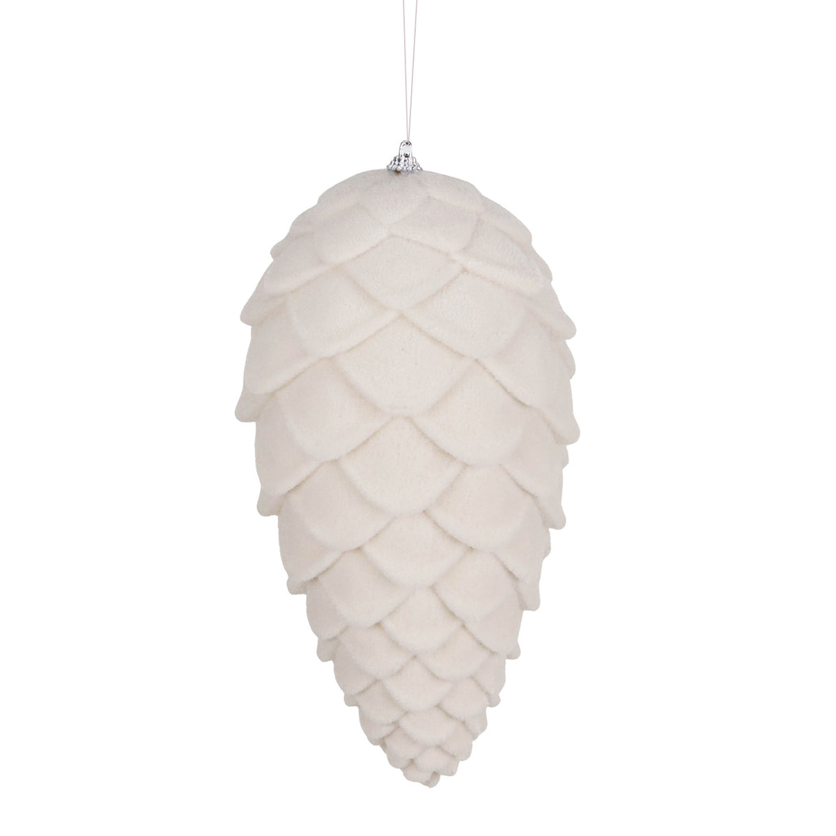 Ornament con de brad flocat, crem, 28 cm
