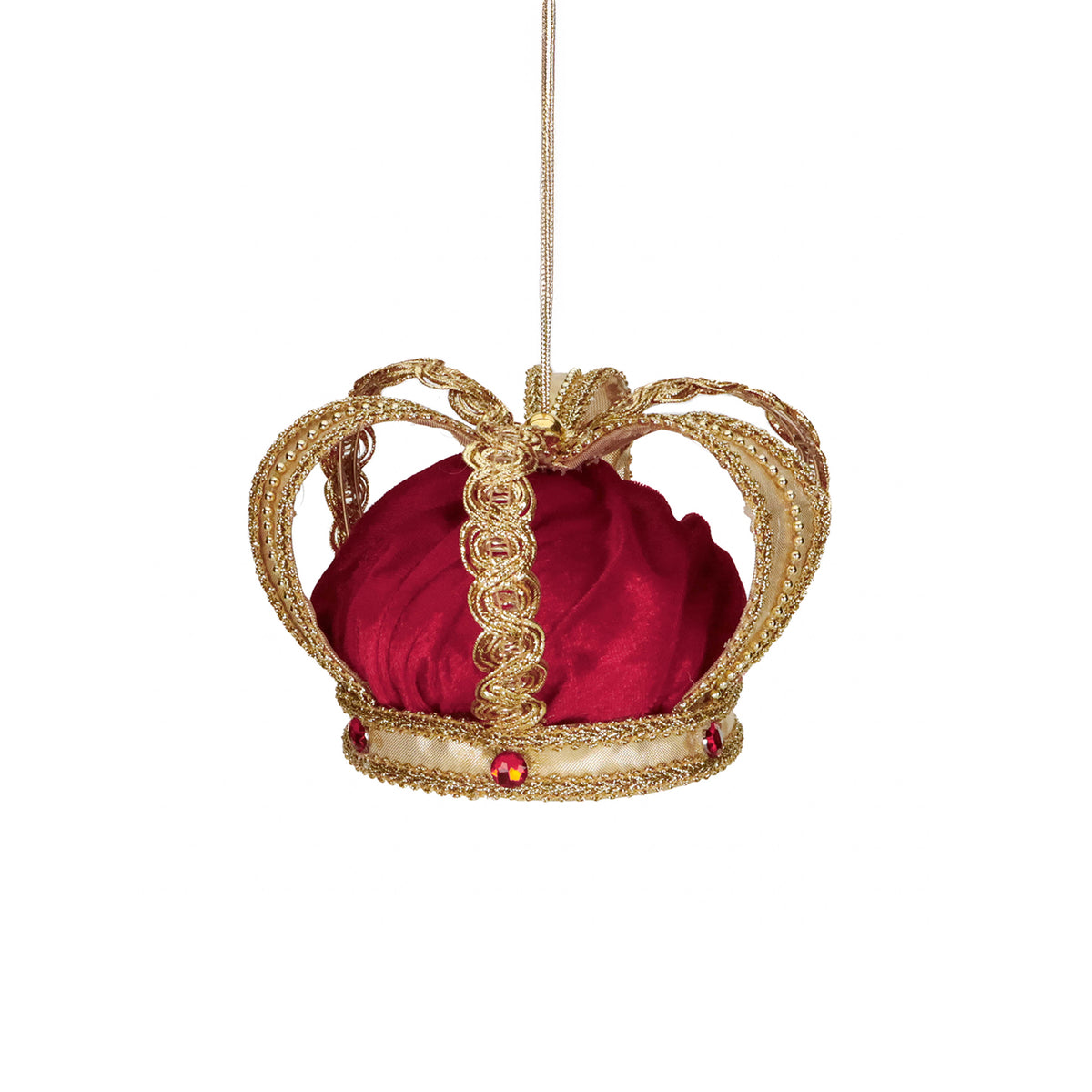 Ornament coroană din textil și catifea, burgund/auriu, 16 cm