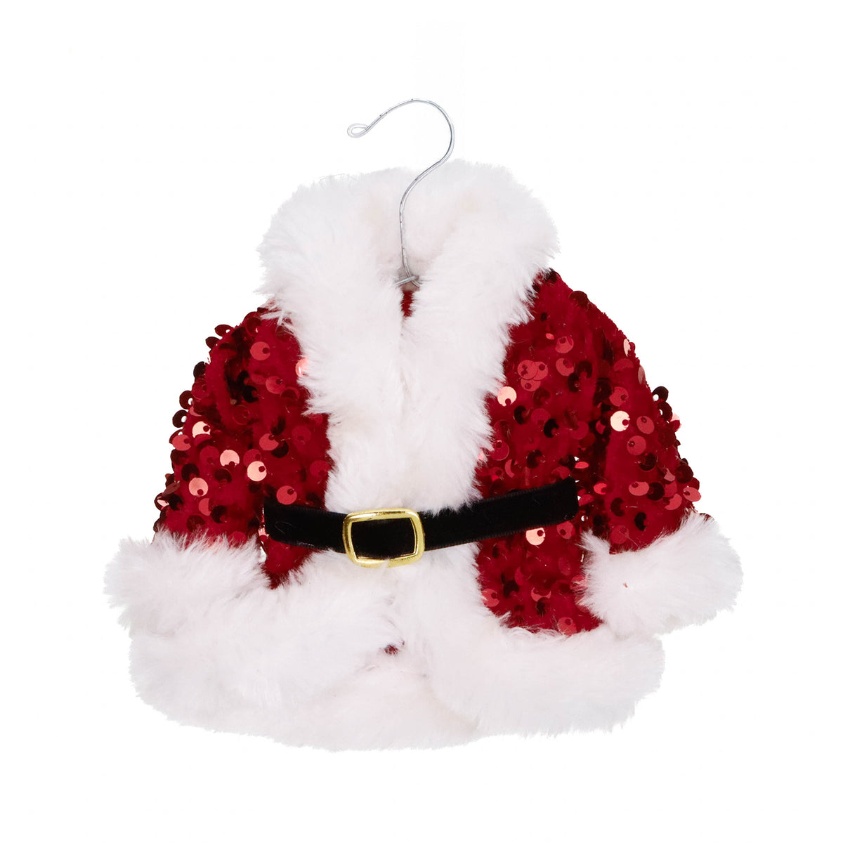 Ornament costum de Moș Crăciun din textil cu paiete, roșu/alb, 16,5 cm