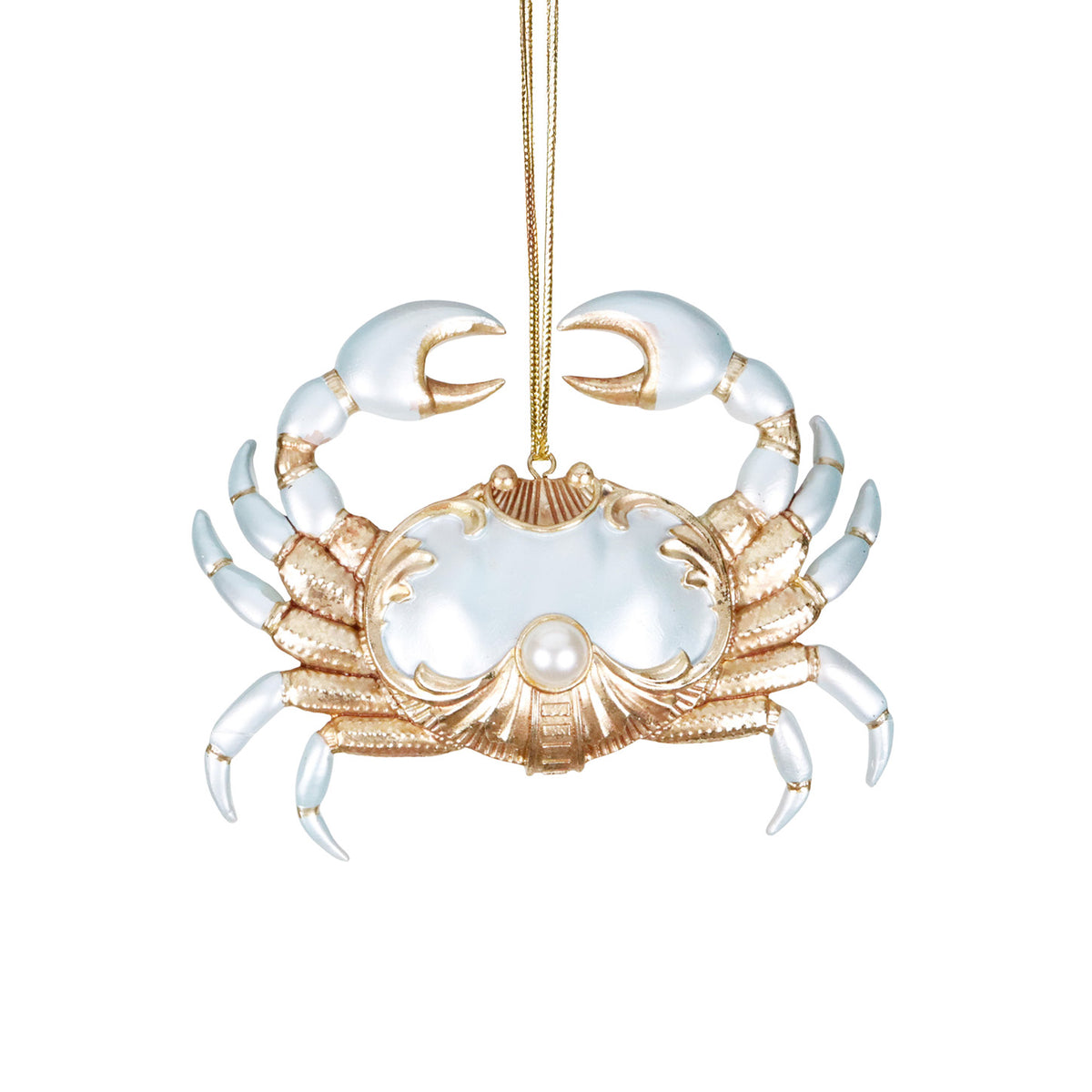 Ornament crab cu perle baroc, crem/alb/auriu, 13 cm