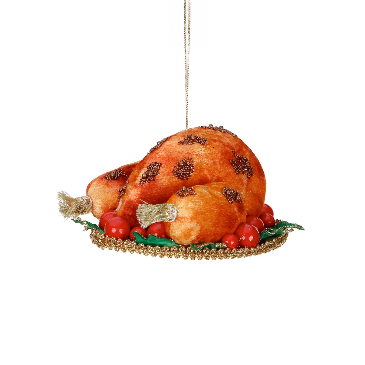 Ornament curcan umplut de Crăciun din textil, maro/roșu/verde, 15 cm