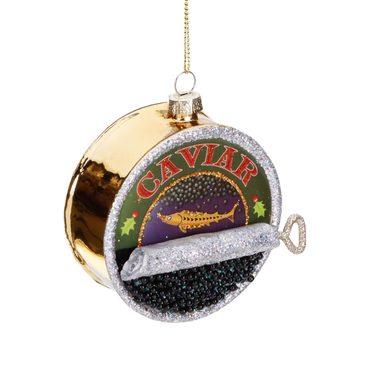 Ornament cutie de caviar din sticlă, negru/auriu, 8,5 cm