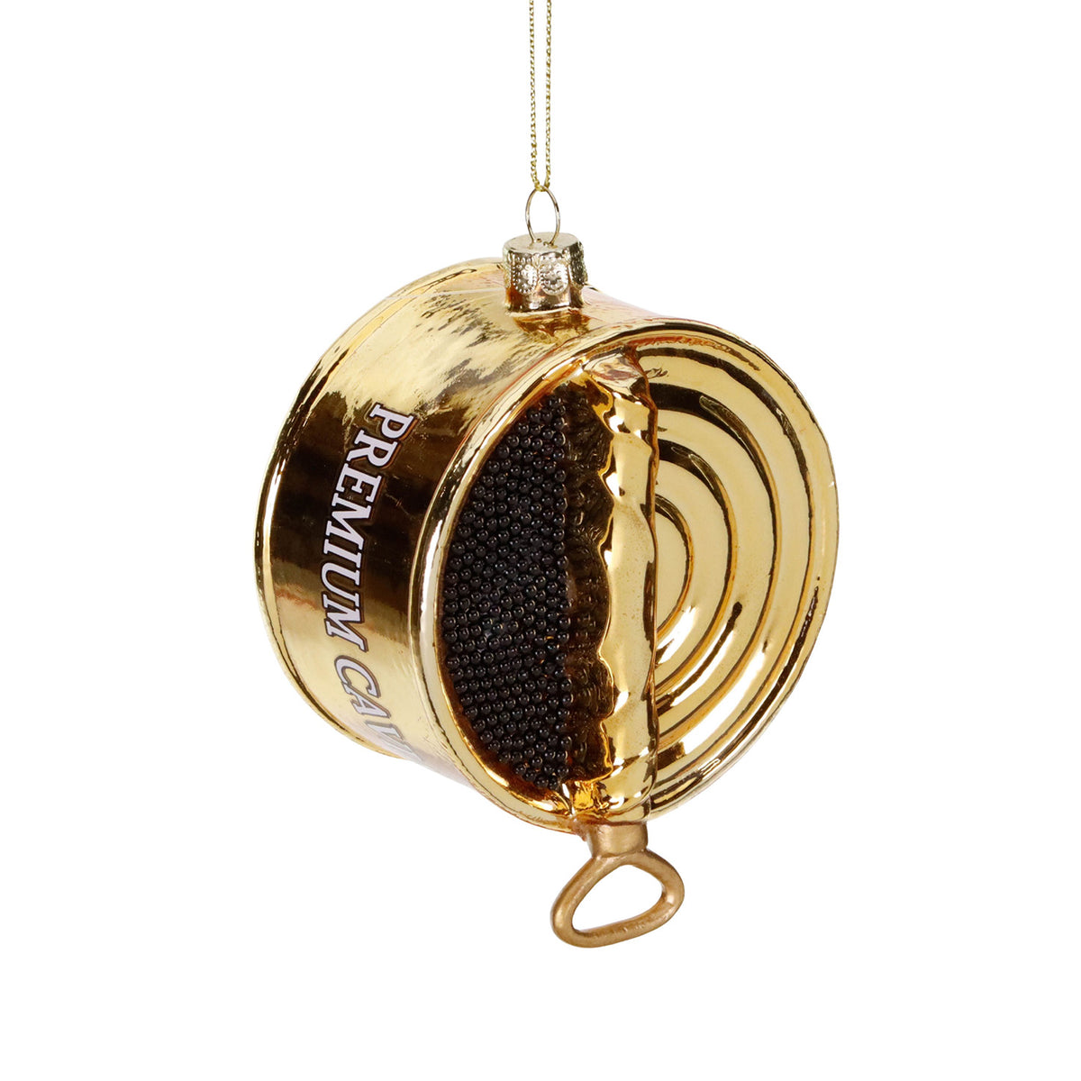 Ornament cutie de caviar premium din sticlă, auriu/negru, 11,5 cm