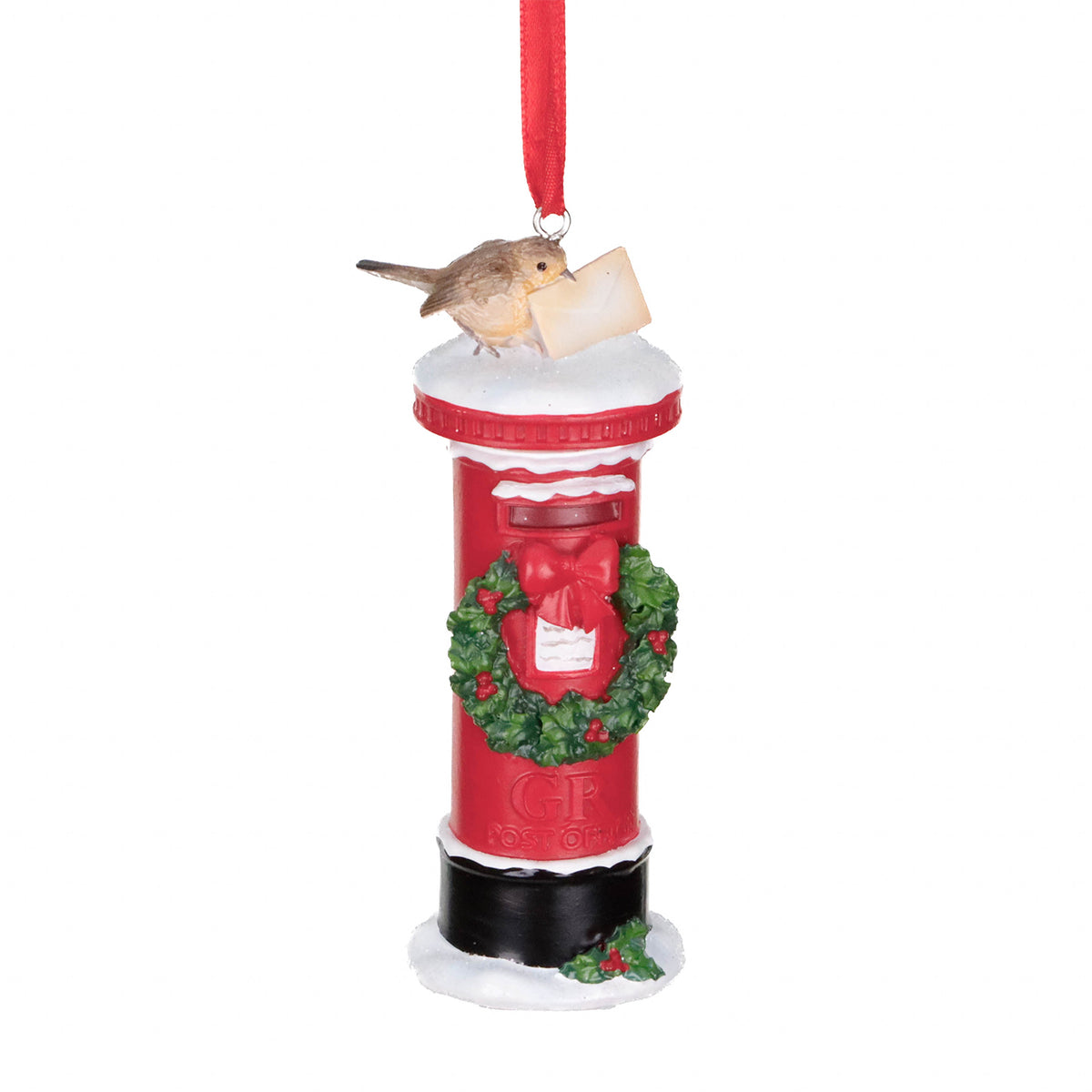 Ornament cutie poștală de Crăciun cu măcăleandru, roșu, 11,5 cm
