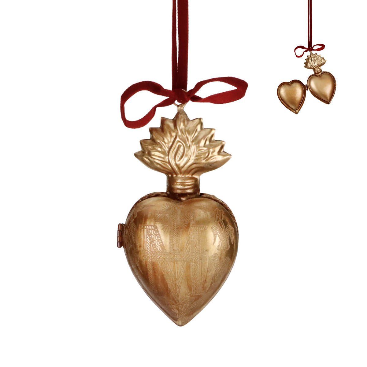 Ornament cutiuță din metal, Inima Sfântă, auriu, 13 cm