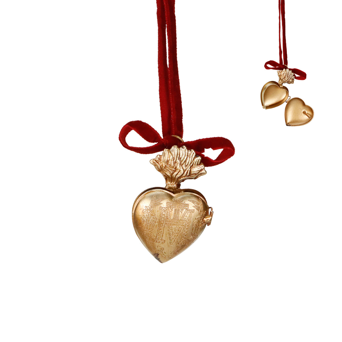 Ornament cutiuță Inimă Sacră din metal, auriu, 5,5 cm